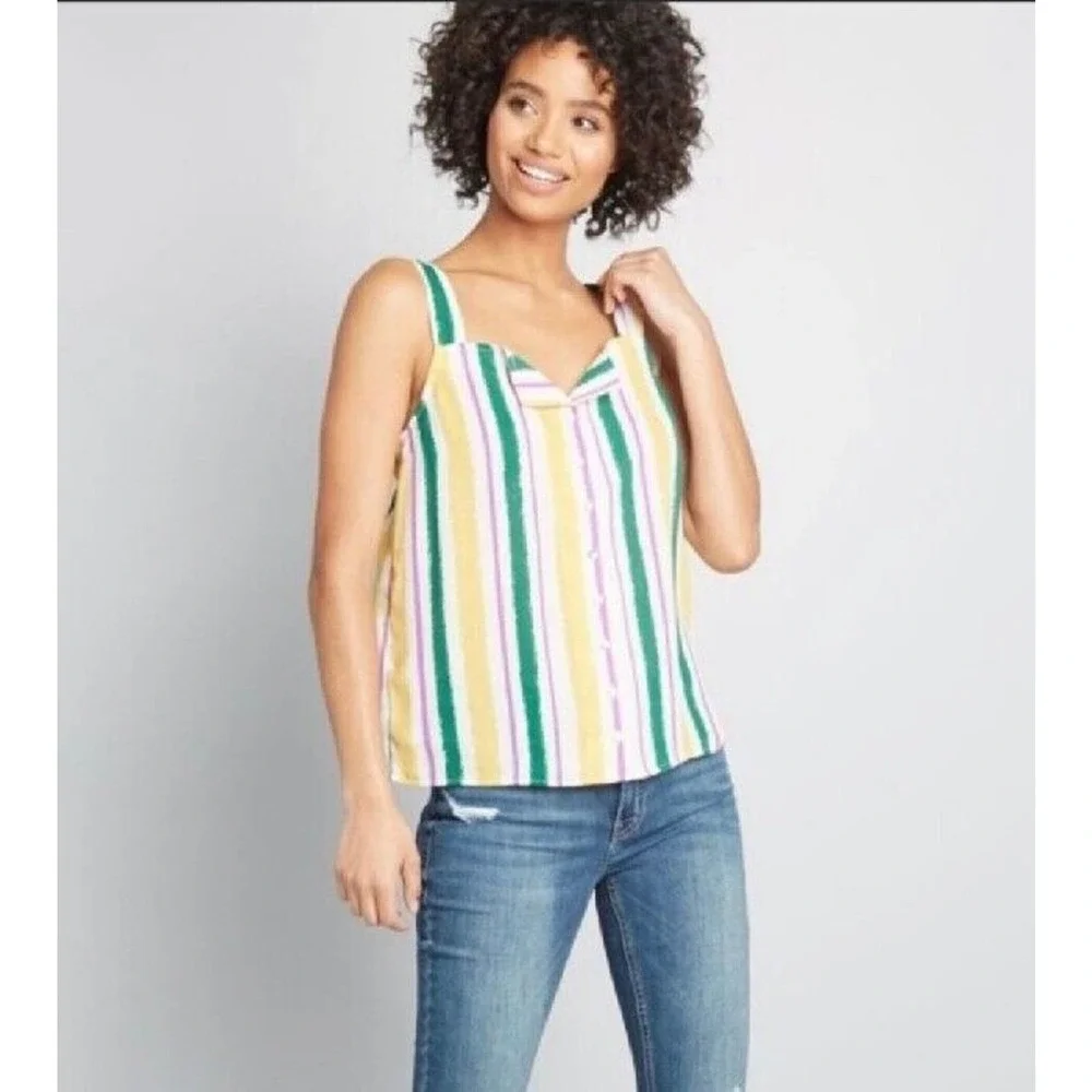 Modcloth One Affogato Button Up Top Wide Tank Straps XS - Picture 2 of 7